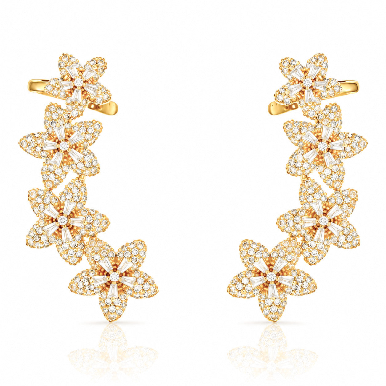 Gold Floral Ear Climber Earrings with Sparkling Cubic Zirconia | Valentina-Rose Jewellery