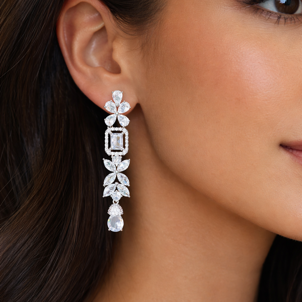 Fallon Long Drop Earrings | Silver