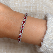 Opulence Oval Cut Halo Tennis Bracelet | Ruby Red | Silver