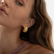 Puffy Flower Hoop Earrings | Gold