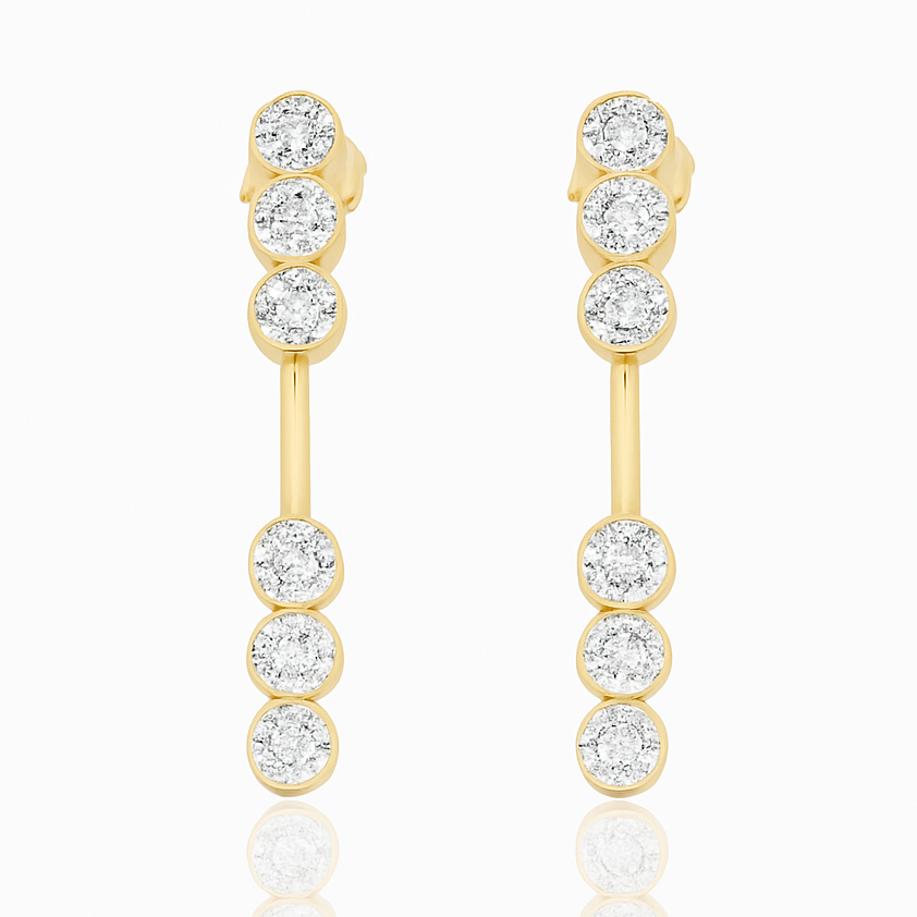 Gold front-to-back drop earrings with a minimalist linear design and high-polish finish, part of the Illuminate Collection by Valentina Rose.
