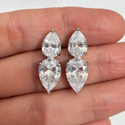 Endless Mirage Double Pear Statement Stud Earrings | Silver