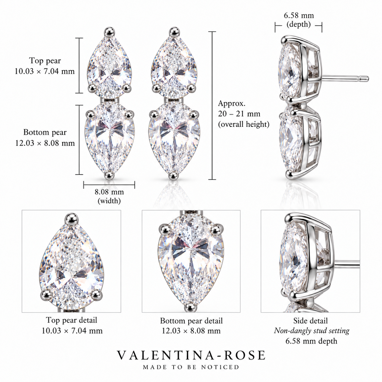 Endless Mirage Double Pear Statement Stud Earrings | Silver