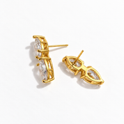 Gold double pear-cut statement stud earrings with sparkling clear cubic zirconia – Valentina-Rose