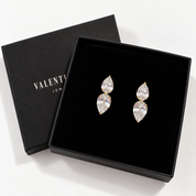 Gold double pear-cut statement stud earrings with sparkling clear cubic zirconia – Valentina-Rose
