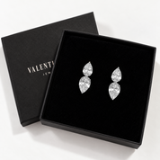 Silver double pear-cut statement stud earrings with sparkling clear cubic zirconia – Valentina-Rose