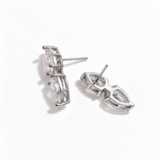 Silver double pear-cut statement stud earrings with sparkling clear cubic zirconia – Valentina-Rose