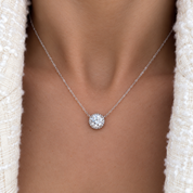 Solitaire Supreme Sparkle Halo Pendant Necklace | Silver