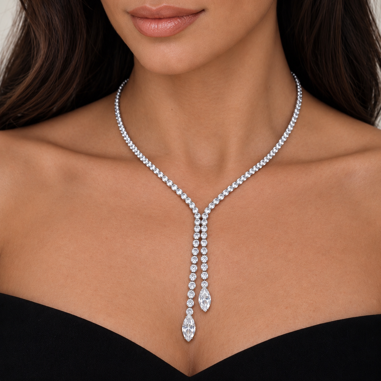 Serpent Lariat Tennis Necklace | Silver