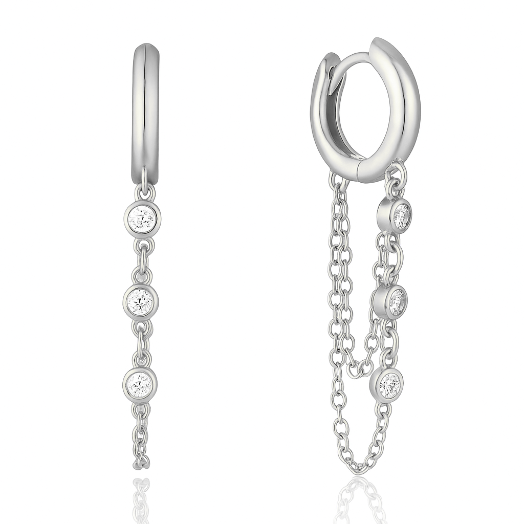 Milano Triple Drop Huggie Hoops | Silver