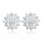 Pair of floral cluster silver earrings on a white background