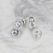 Baby Zara Earrings – Mini round-cut double halo stud earrings for women, dainty and elegant design for everyday or evening wear
