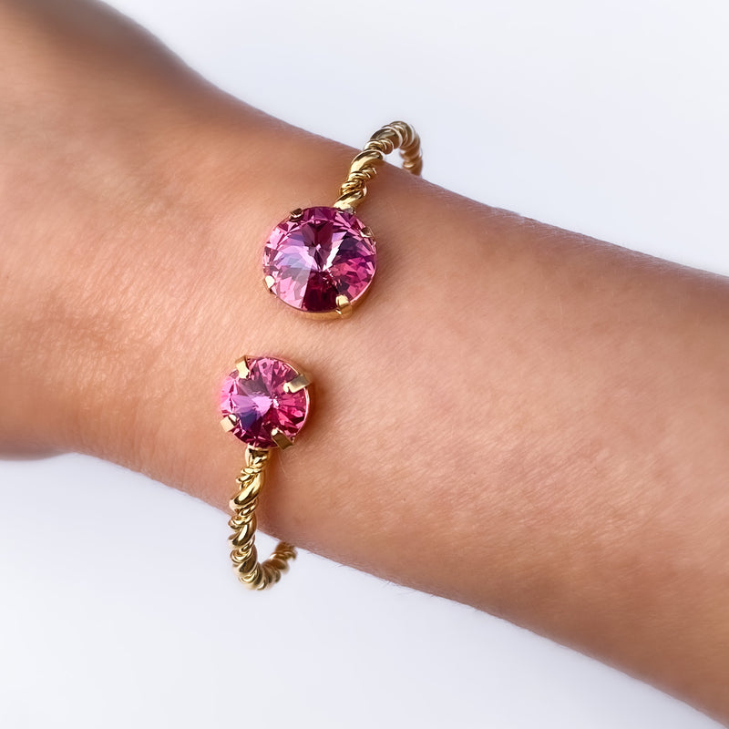 Athena Gemstone Twisted Cuff Bracelet | Gold | Rose Pink