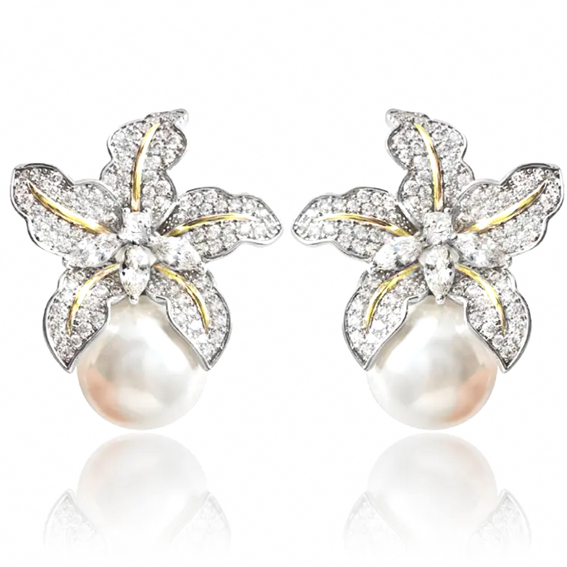 Wedding earrings, pearl earrings, silver earrings, going out earrings, pearl, flower earrings