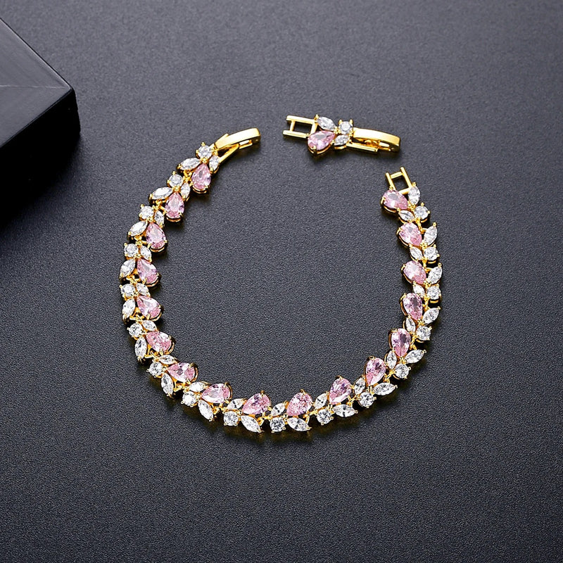 Rose Petal Crystal Tennis Bracelet | Gold | Blush Pink