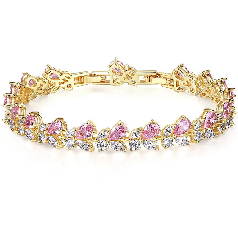 Rose Petal Crystal Tennis Bracelet | Gold | Blush Pink