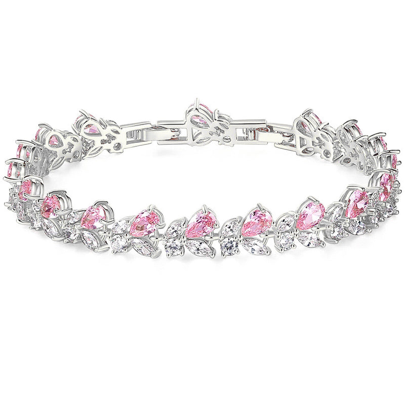 Rose Petal Crystal Tennis Bracelet | Silver | Blush Pink