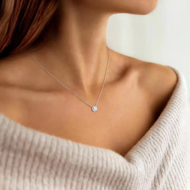 Solitaire Supreme Sparkle Pendant Necklace | Silver