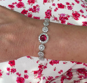 Fiora Statement Halo Tennis Bracelet | Raspberry Red | Silver