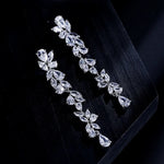 Vine Leaf Long Drop Statement Earrings | Silver