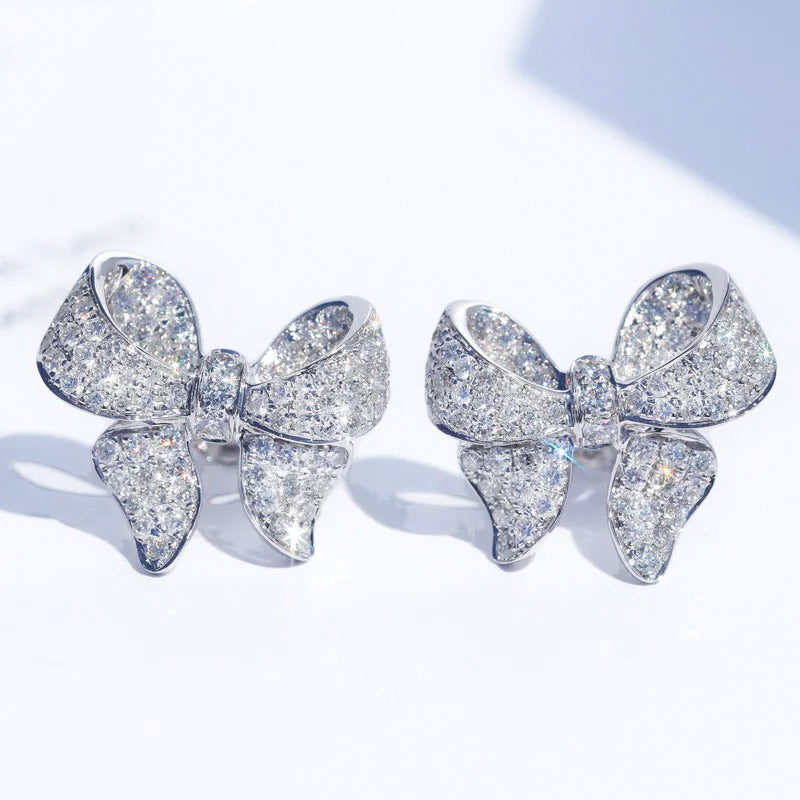 Bow earrings, Silver earrings, teardrop earrings, wedding earrings, drop earrings, party earrings, silver earrings, going out earrings, statement earrings