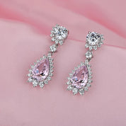 Silver wedding earrings, going out earrings, bridal earrings, silver earrings, bridesmaid earrings, pink earrings, teardrop earrings, pear earrings, drop earrings, 925 earrings, blush pink earrings, wedding jewellery, luxury earrings