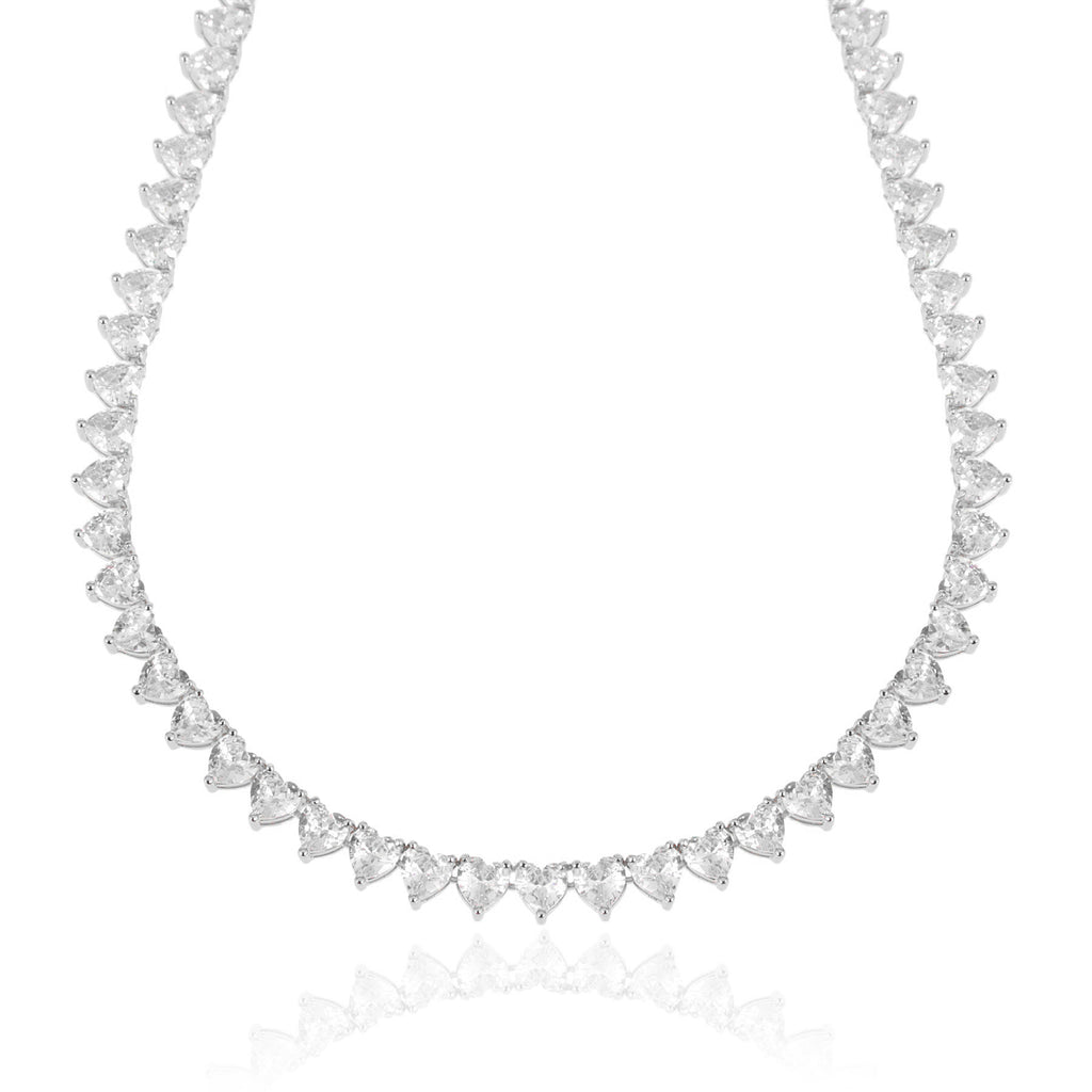 Silver tennis necklace, tennis necklace, pendant necklace, layer necklace, heart tennis necklace, crystal necklace, gemstone necklace, wedding necklace, going out necklace, party necklace, silver tennis chain, silver tennis pendant, pink tennis necklace