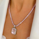 Silver tennis necklace, tennis necklace, pendant necklace, layer necklace, heart tennis necklace, crystal necklace, gemstone necklace, wedding necklace, going out necklace, party necklace, silver tennis chain, silver tennis pendant, pink tennis necklace