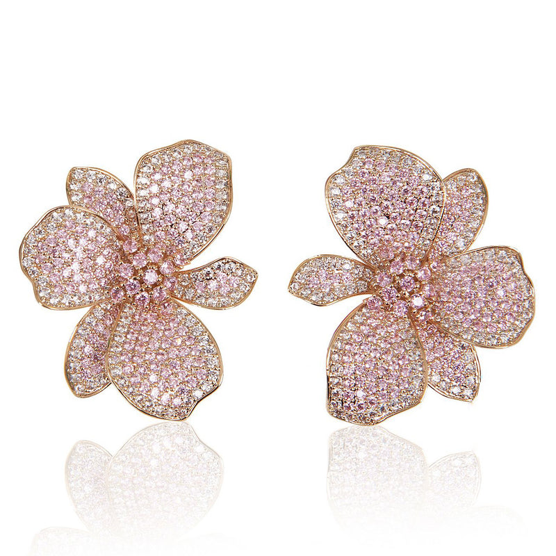 Flower earrings, cocktail earrings, pink earrings, rose gold earrings, earrings for women, engagement earrings, wedding earrings, statement earrings, cluster earrings, bridal earrings