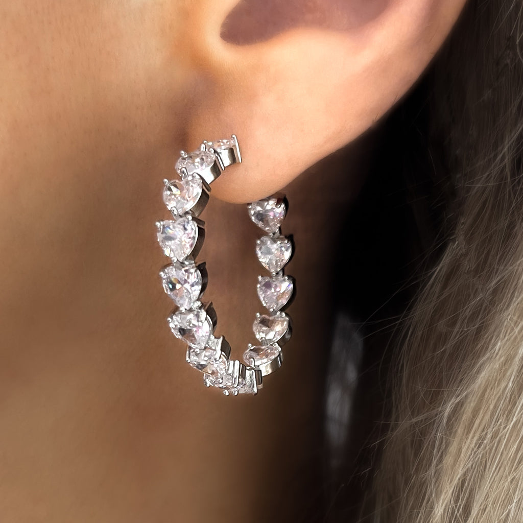 Loveheart Crystal Hoop Earrings | Silver