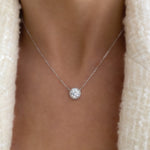 Solitaire Supreme Sparkle Halo Pendant Necklace | Silver