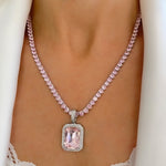 Silver tennis necklace, tennis necklace, pendant necklace, layer necklace, heart tennis necklace, crystal necklace, gemstone necklace, wedding necklace, going out necklace, party necklace, silver tennis chain, silver tennis pendant, pink tennis necklace
