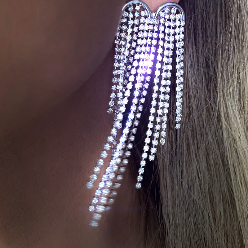 Statement earrings, party earrings, silver earrings, drop earrings, wedding earrings, going out earrings, sparkling earrings