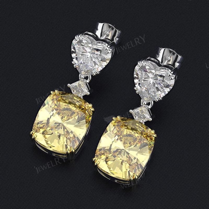 Heart earrings, citrine earrings, silver heart earrings, wedding earrings, heart silver earrings