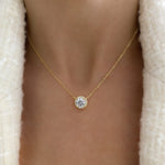 Solitaire Supreme Sparkle Halo Pendant Necklace | Gold