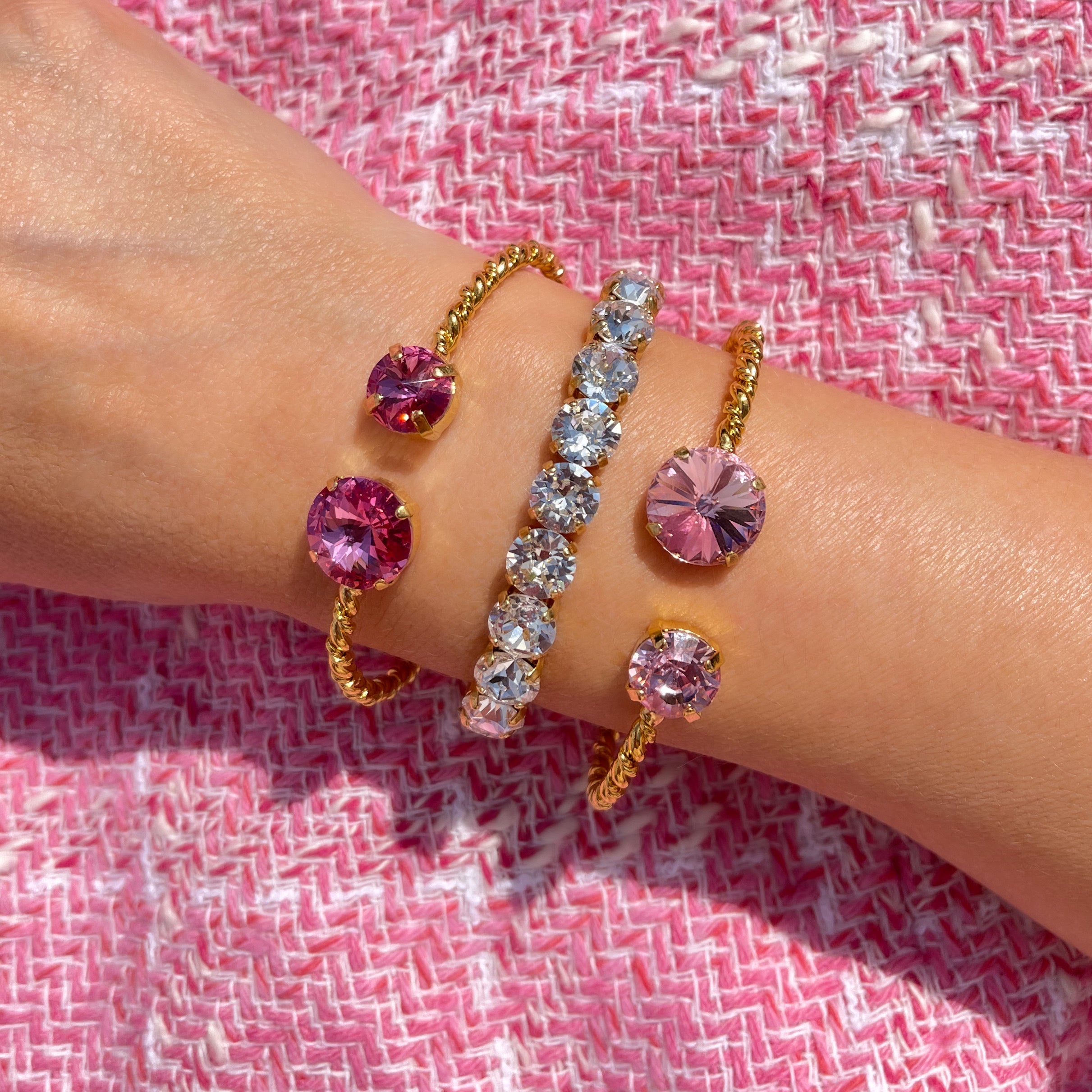 Athena Gemstone Twisted Cuff Bracelet | Gold | Light Rose Pink