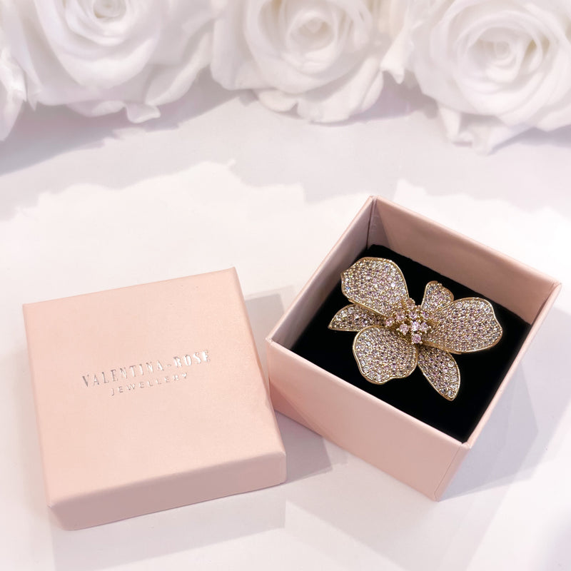 Wild Orchid Flower Cocktail Ring | Gold | Pastel Pink
