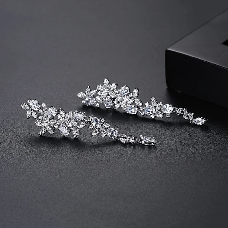 Statement earrings, party earrings, silver earrings, drop earrings, wedding earrings, going out earrings, sparkling earrings