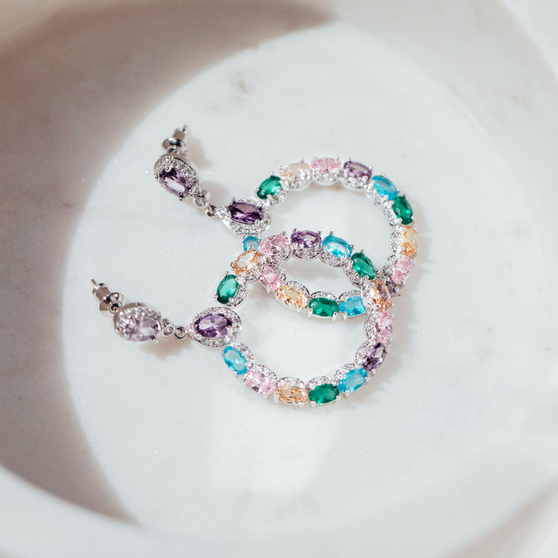 Hoop earrings, silver earrings, gemstone earrings, party earrings, statement earrings, going out earrings, wedding earrings