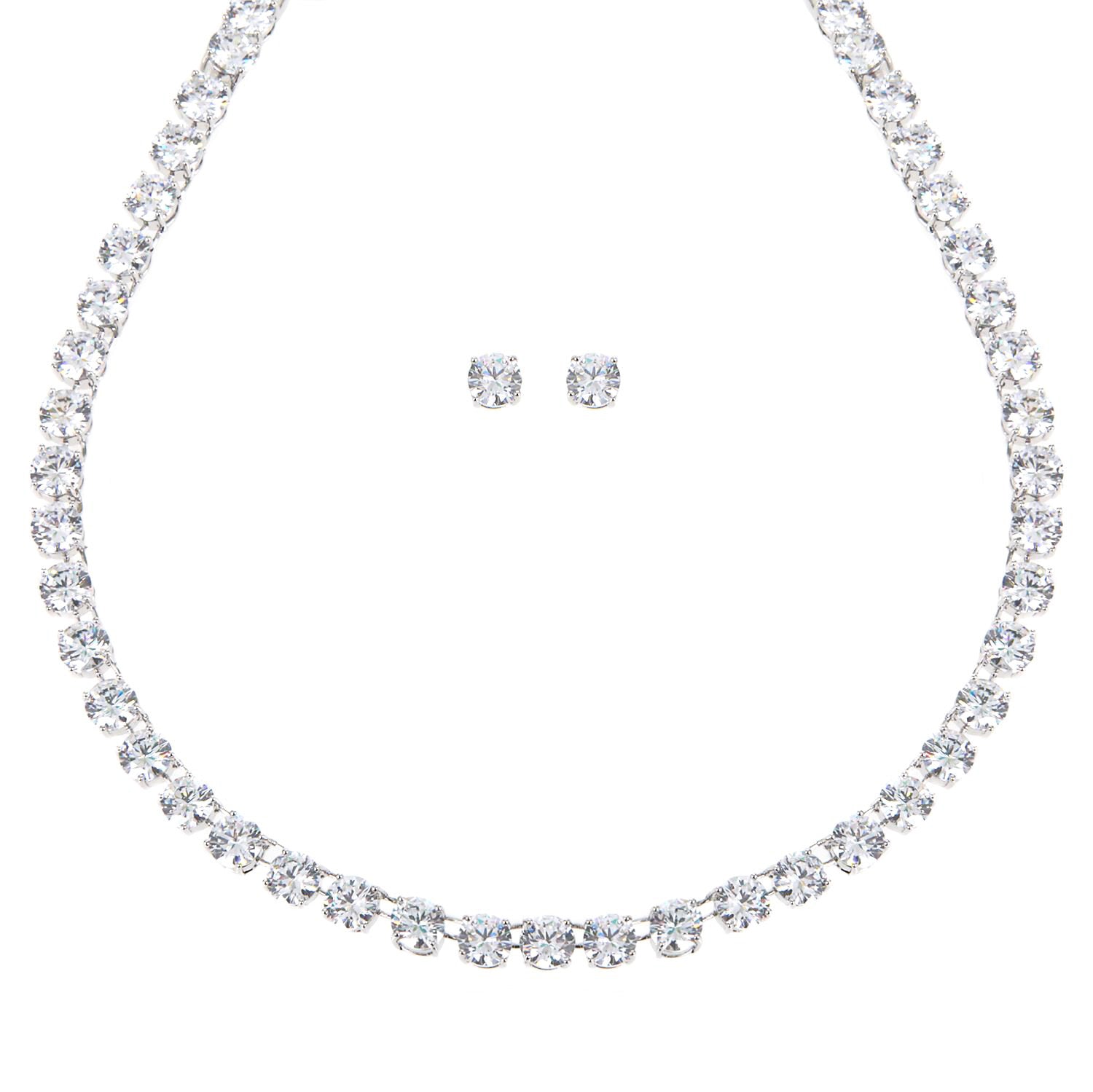 Classic Deluxe Tennis Necklace Set Silver - Luxury Necklace Set 