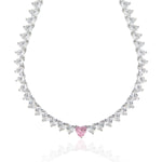 Silver tennis necklace, tennis necklace, pendant necklace, layer necklace, heart tennis necklace, crystal necklace, gemstone necklace, wedding necklace, going out necklace, party necklace, silver tennis chain, silver tennis pendant, pink tennis necklace