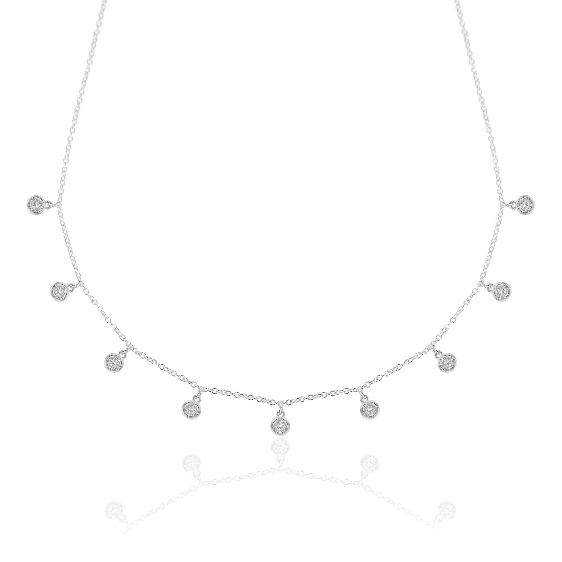 Droplet necklace, silver necklace, choker, chain, diamond necklace, tennis necklace