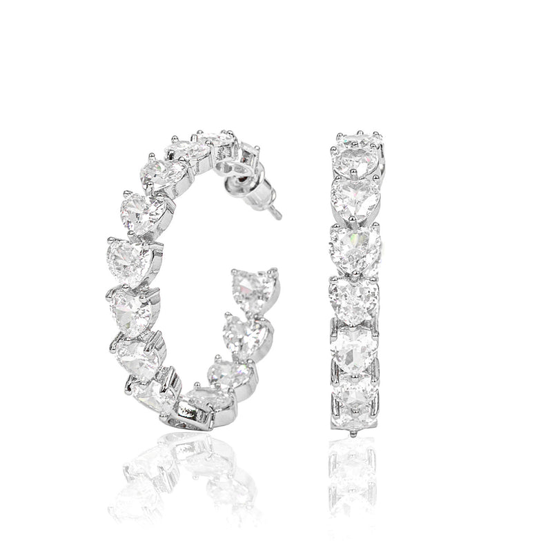 Loveheart Crystal Hoop Earrings | Silver