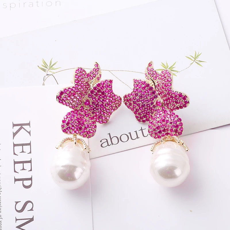 Pink earrings, Gold earrings, pearl earrings, going out earrings, wedding earrings, golden earrings, drop earrings, party earrings, gold pearl earrings, pearl earrings, bridal earrings, statement earrings