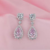 Silver wedding earrings, going out earrings, bridal earrings, silver earrings, bridesmaid earrings, pink earrings, teardrop earrings, pear earrings, drop earrings, 925 earrings, blush pink earrings, wedding jewellery, luxury earrings