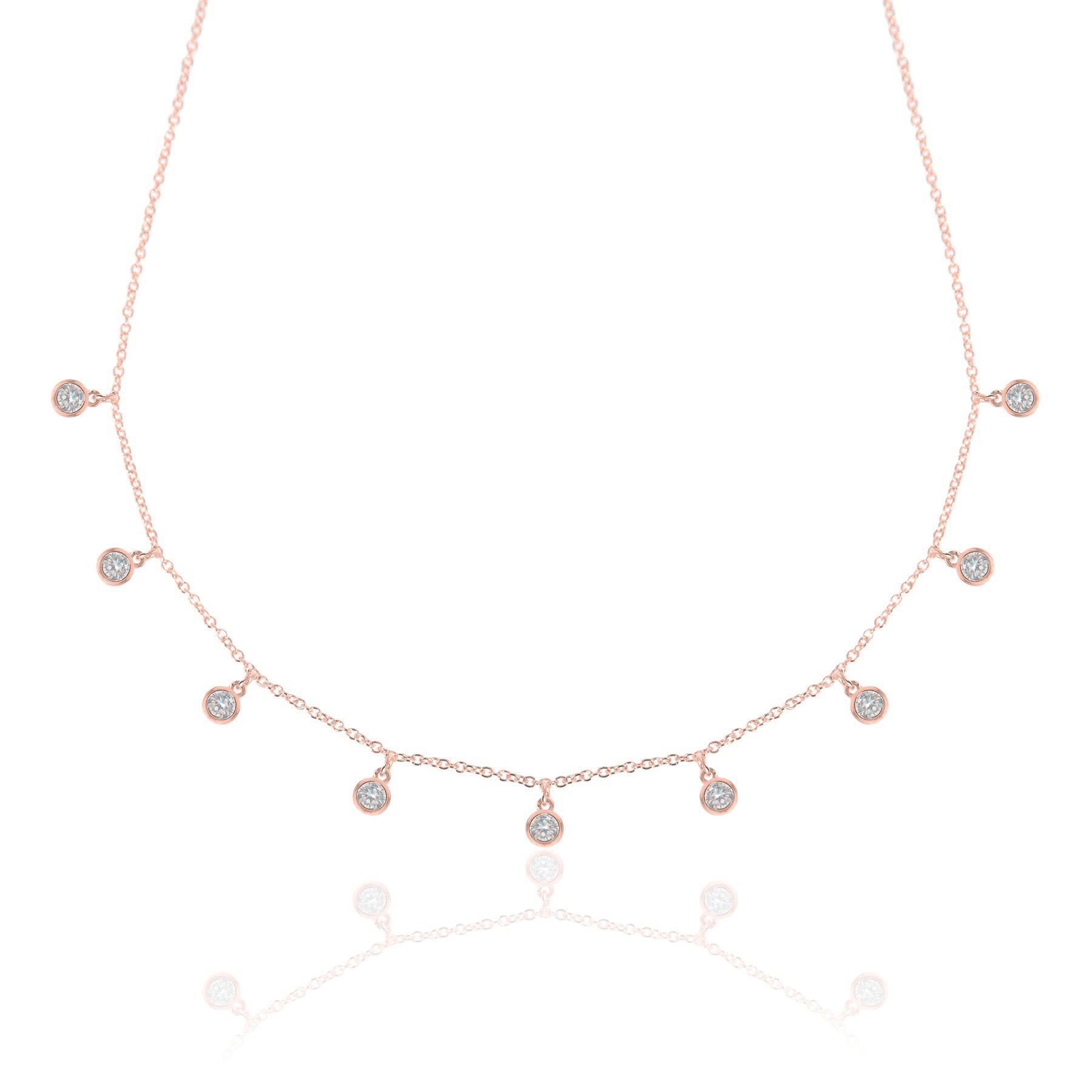 Droplet necklace, rose gold necklace, choker, chain, diamond necklace, tennis necklace