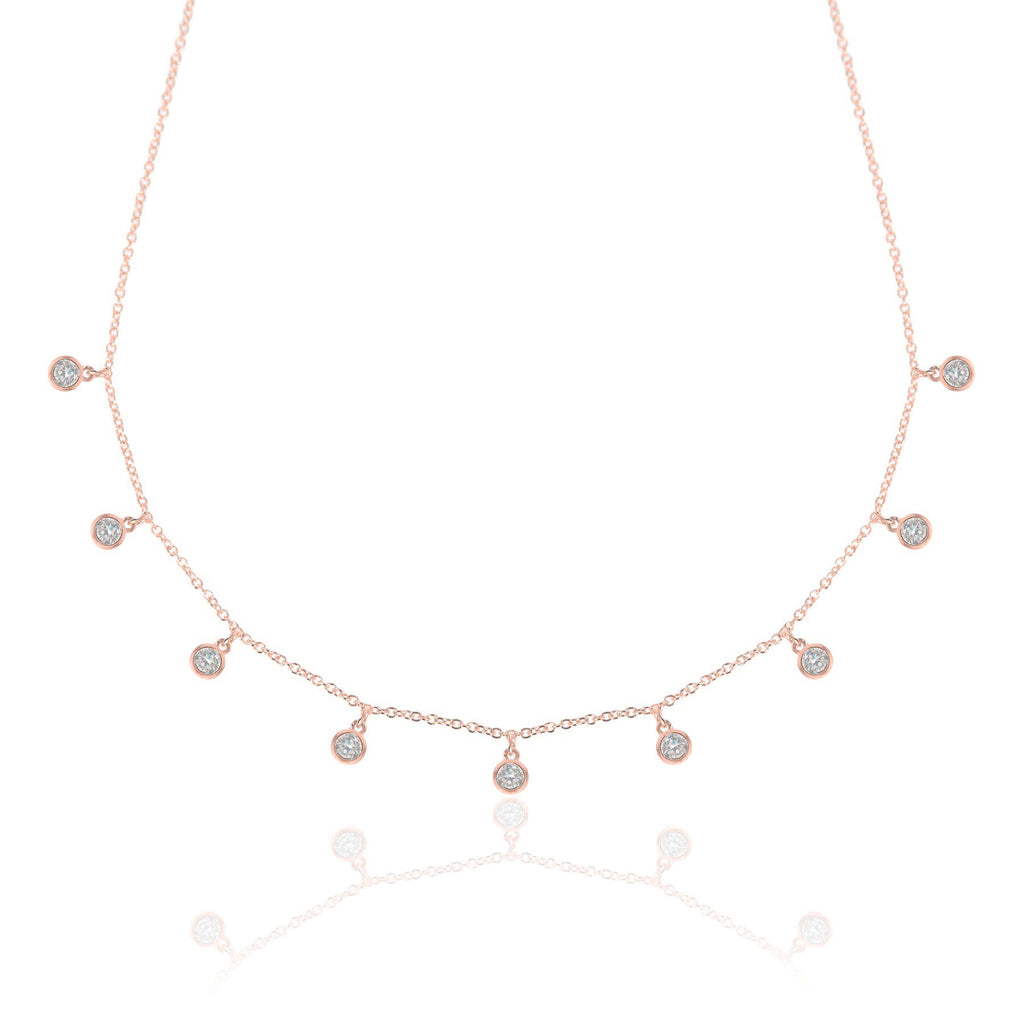 Droplet necklace, rose gold necklace, choker, chain, diamond necklace, tennis necklace