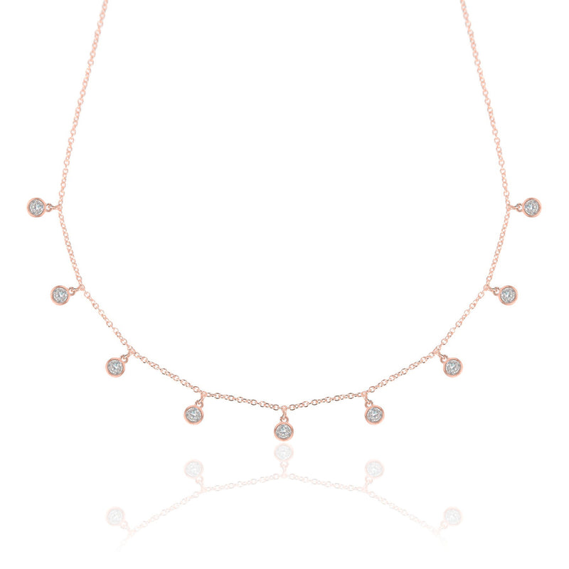 Droplet necklace, rose gold necklace, choker, chain, diamond necklace, tennis necklace