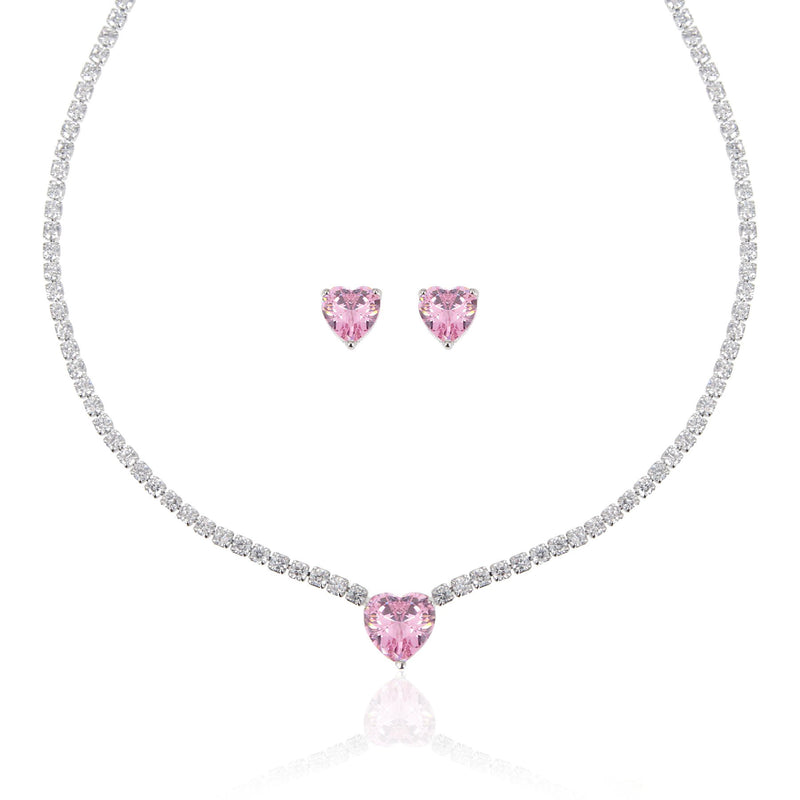 Loveheart Tennis Necklace Set | Blush Pink | Silver