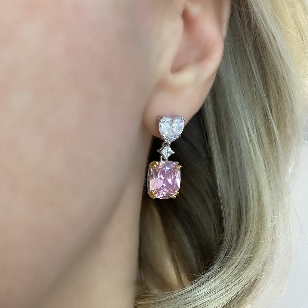 Pink earrings, Heart earrings, Wedding earrings, silver earrings, drop earrings, party earrings, Silver earrings, silver earrings, going out earrings, statement earrings